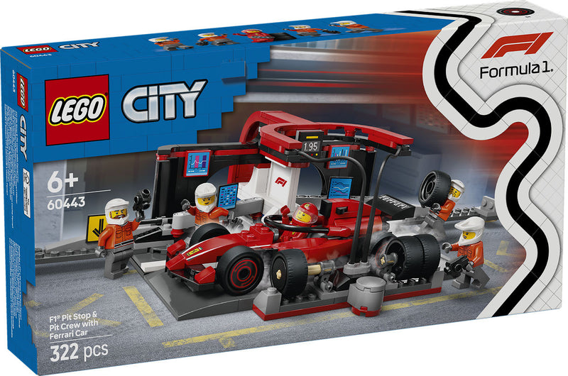 Lego City 60443 F1 Pitstop en Pitcrew met Ferrari