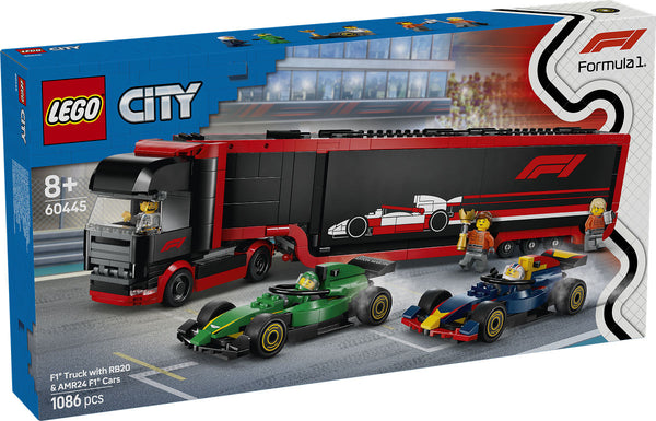 Lego City 60445 F1 Truck met RB20 en AMR24 F1 Auto&#039;s