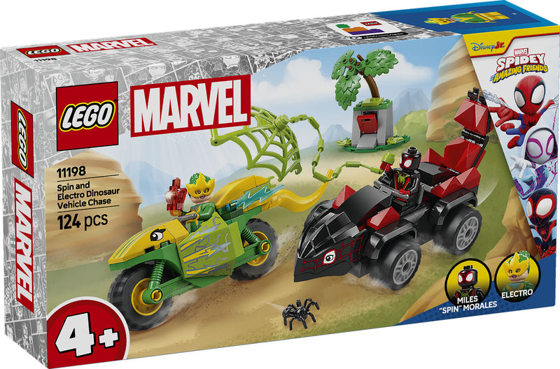 Lego Spidey and Friends 11198 Spin en Electro Achtervolging met Dinosaurusvoertuigen