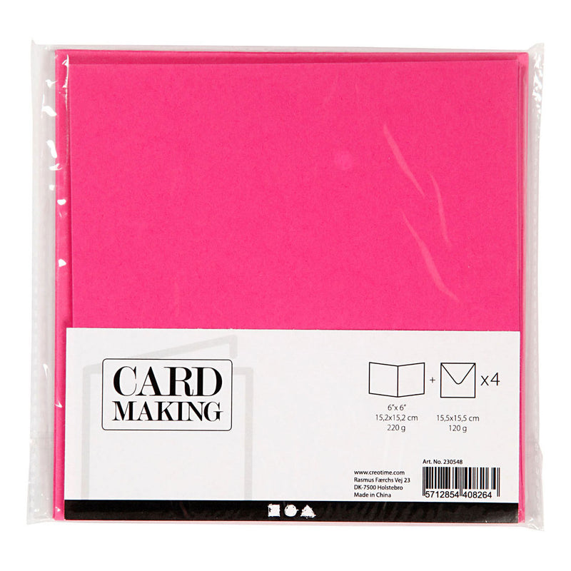 Kaarten en Enveloppen Donker Roze, 4st.