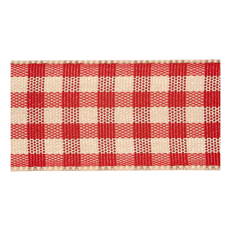 Geruit Lint Antiek Rood Wit, 25m