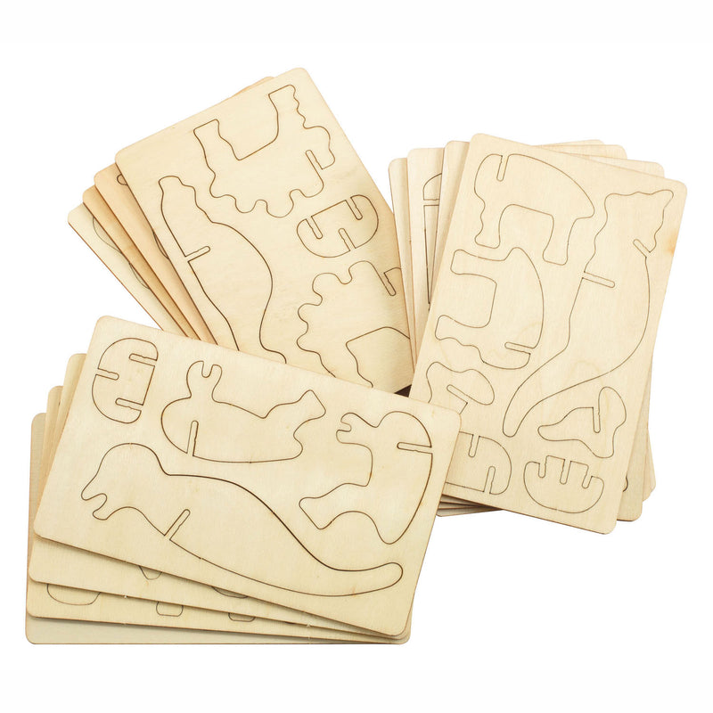 Bouwpakketje Houten 3D Dinosaurus, Set van 4