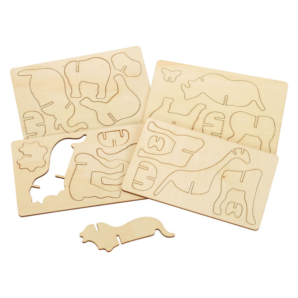 Bouwpakketje Houten 3D Jungledieren, Set van 4