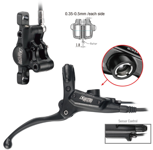 Hydraulische schijfremset Tektro HD-E715 Dorado met remsensor voor e-bike - links met 1800 mm leidi