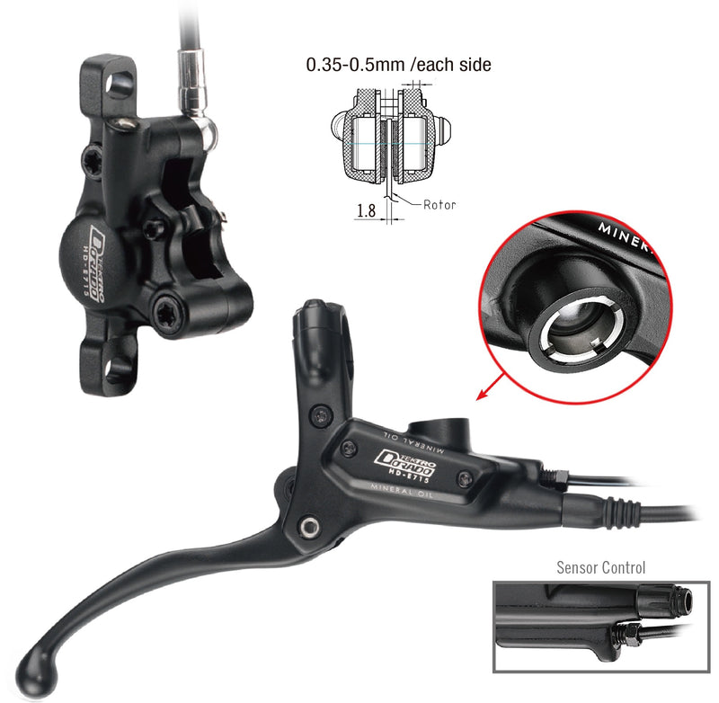 Hydraulische schijfremset Tektro HD-E715 Dorado met remsensor voor e-bike - links met 1800 mm leidi