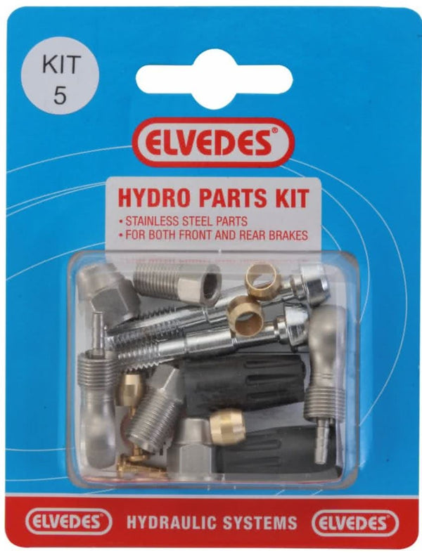 Hydraulische onderdelen kit 5 Elvedes M8 + banjo RVS voor hydraulische leiding (op kaart)