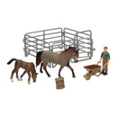 Speelset Paarden met Verzorger - Grijs Bruin