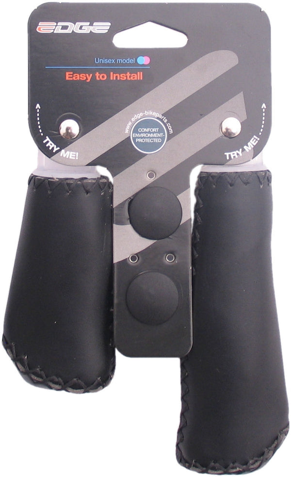 Handvatset Edge Leer - zwart - 135/92mm  (winkelverpakking)
