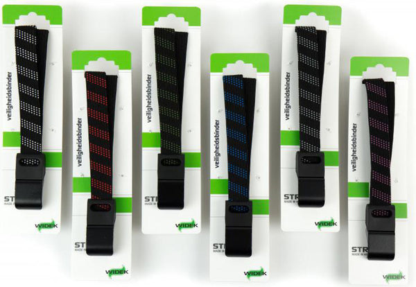 SUV veiligheidsbinder Widek 24mm met zwarte stalen haak -  12 stuks assorti van 6 kleuren