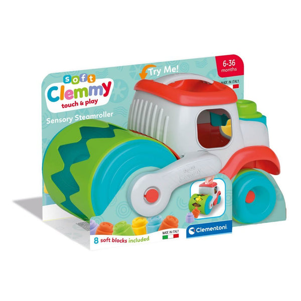 Clementoni Baby Soft Clemmy Stoomwals Voertuig met Blokken, 9dlg.