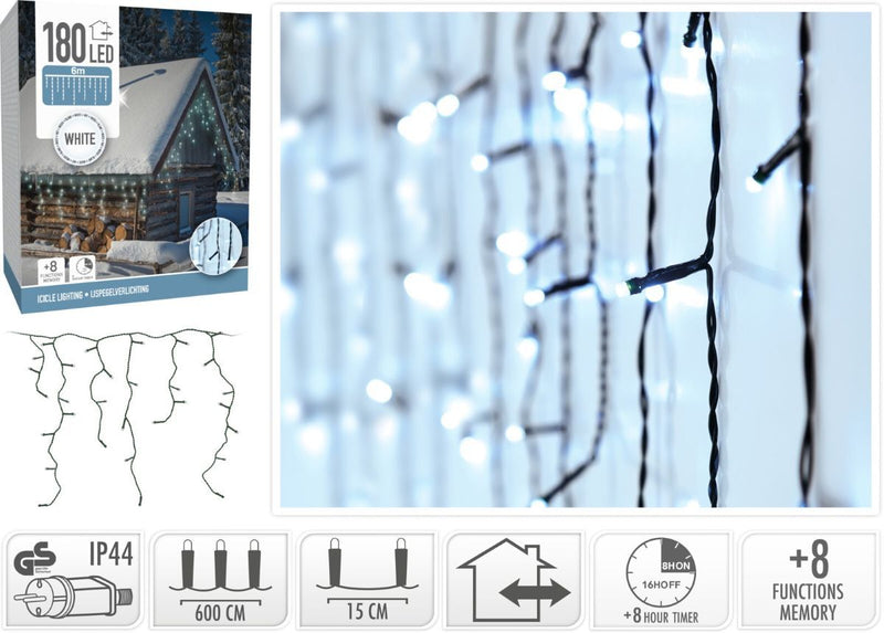 IJspegel verlichting - 180 LED - Wit - Timer - Lichtfuncties - Geheugen