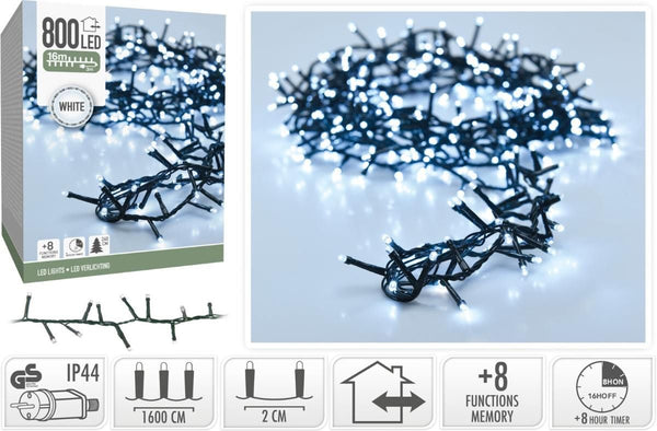 Microcluster - 800 led - 16m - Wit - Timer - Lichtfuncties - Geheugen - Buiten