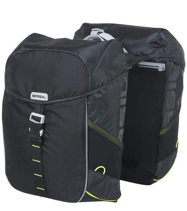 Dubbele fietstas Basil Miles 34 liter 13 x 26 x 35 cm (2x) - zwart / lime