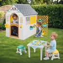 Dolu Tuin Speelhuis + Accessoires + Tafel en 2 Stoelen Wit/Grijs 140x127x107.5 cm