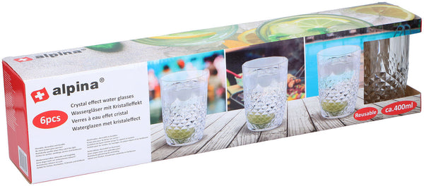 Alpina waterglazen kristal  400ml set 6 stuks PS onbreekbaar