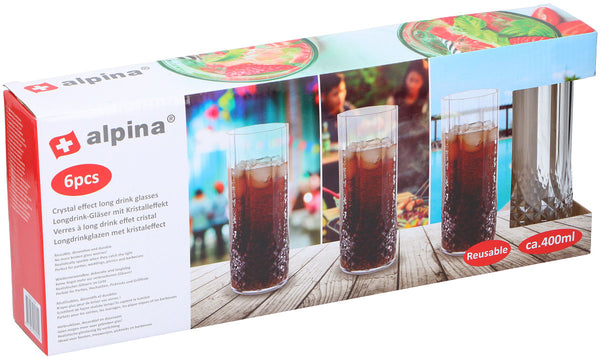 Alpina Longdrnkglas kristal  400ml 6 stuks PS onbreekbaar