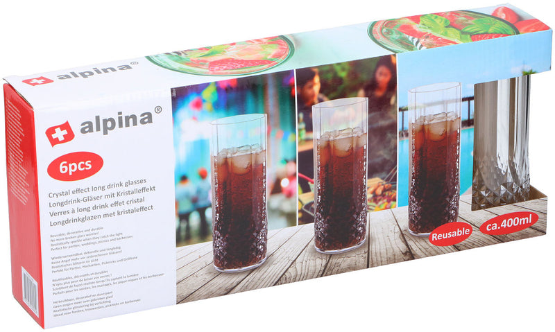 Alpina Longdrnkglas kristal  400ml set 6 stuks PS onbreekbaa