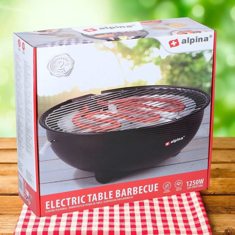 Alpina Elektrische BBQ Tafel-Barbecue 1250W 30 Cm Zwart