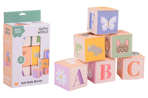 Happy World Zachte Bad Blokken Dieren en Letters, 6dlg.