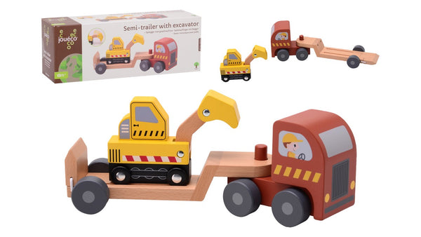 Joueco Houten Oplegger met Graafmachine