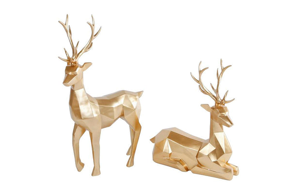 Sculptuur GeoDeer ant.goud a2 polystone 25x9x29/25x10x39