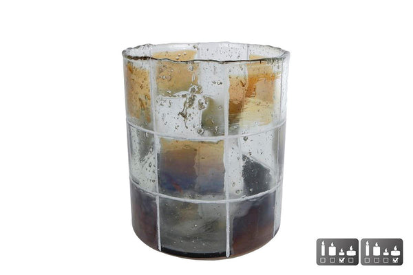 Theelichthouder Blocks L bruin/groen glas 11x11x13cm