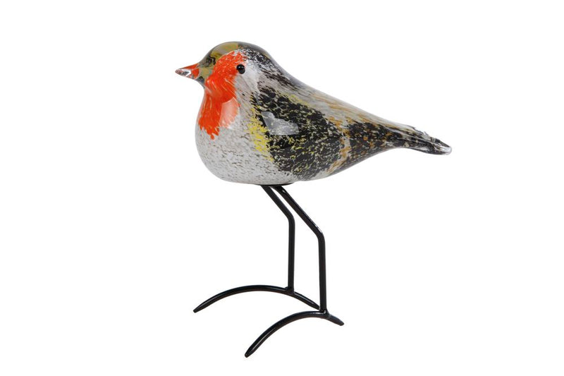 Sculptuur Roodborstje wit/zwart glas 17x8x15cm