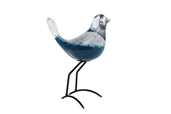 Sculptuur Bird blauw glas 16x9x17cm