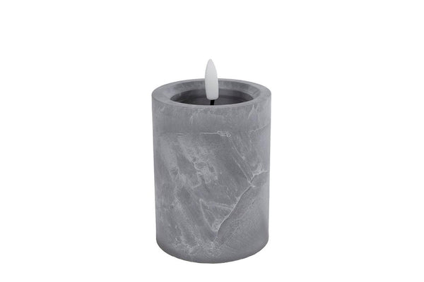 Kaars LED S 1-pit betonkleur kunststof 2xAAex 7,5x7,5x12,5cm