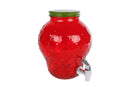 Kan Aardbei met tapkraantje rood glas 19x19x25cm