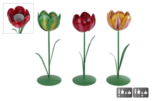 Kandelaar/theelichth Tulip L a3 metaal 8x8x25cm