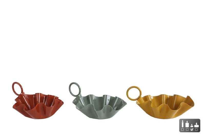 Theelichthouder Naomi rood/groen/mosterd metaal 11x8,5x5cm