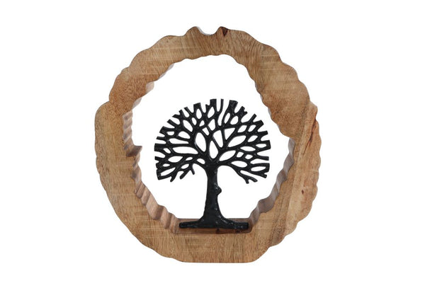 Sculptuur Tree zwart/naturel aluminium/mango 35x5x39cm