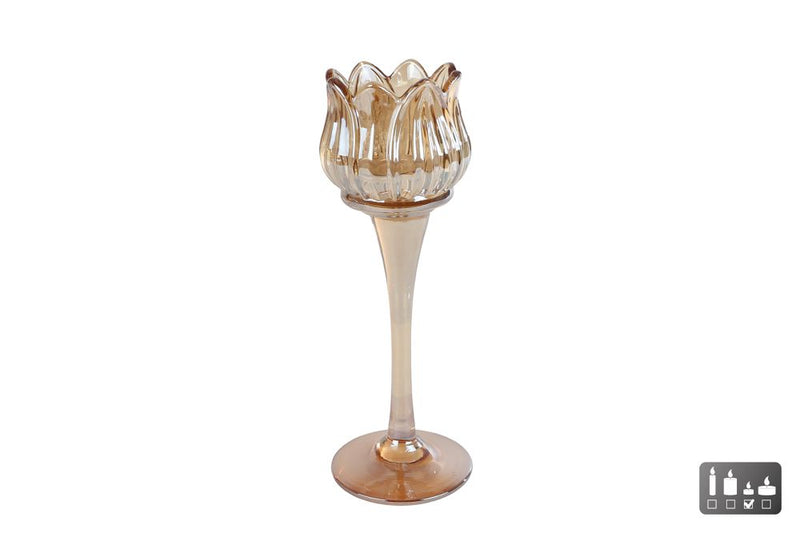 Theelichthouder Tulip amber glas 7x7x22cm