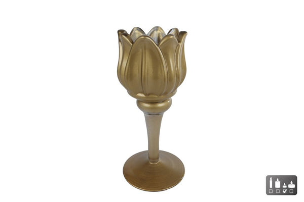 Theelichthouder Tulip mat goud glas 8x8x16cm