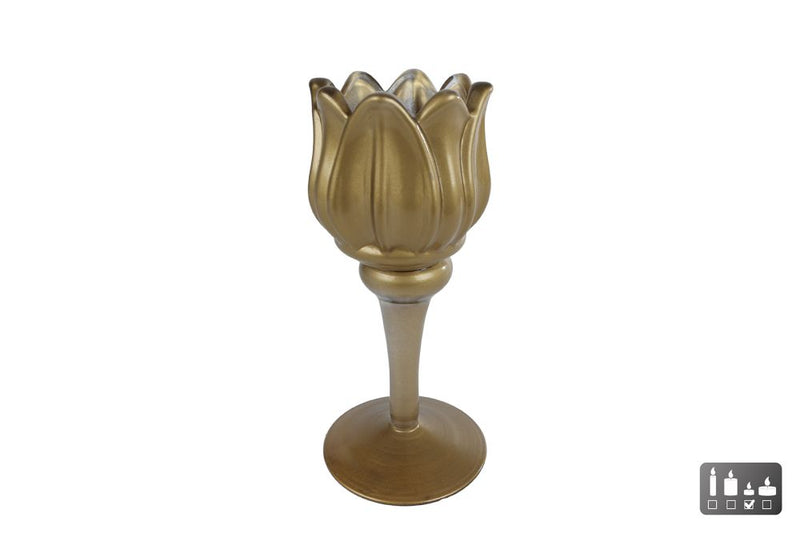 Theelichthouder Tulip mat goud glas 8x8x16cm