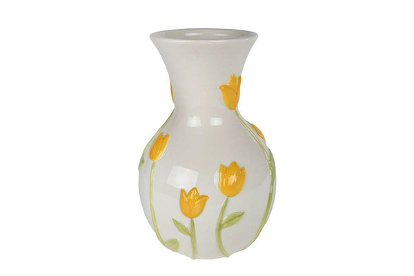 Vaas Tulipe wit/geel aardew 18,5x18,5x28cm