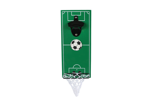 Bieropener Football groen hout/metaal 12x28x7cm