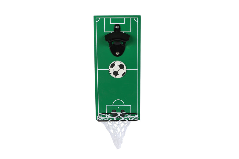 Bieropener Football groen hout/metaal 12x28x7cm