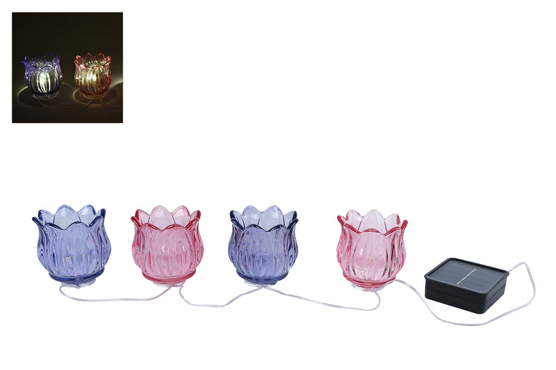 Lichtsnoer LED Tulp 4x solar paars /roze glas 35x15x7cm