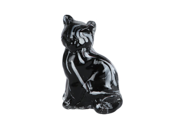 Sculptuur Kat grijs/zwart glas 6,5x5x10cm