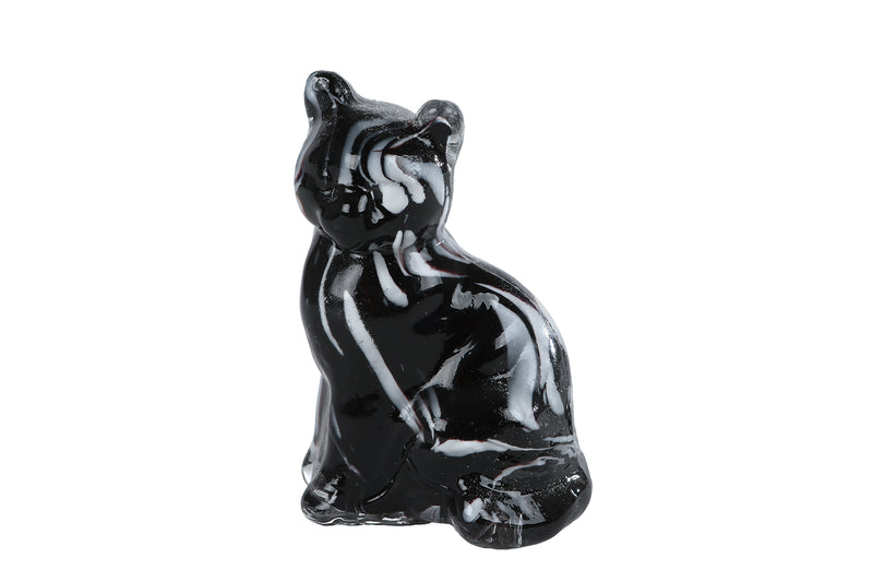 Sculptuur Kat grijs/zwart glas 6,5x5x10cm