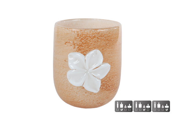 Vaas Imogen M met bloem terra/wit glas 12x12x14,5cm