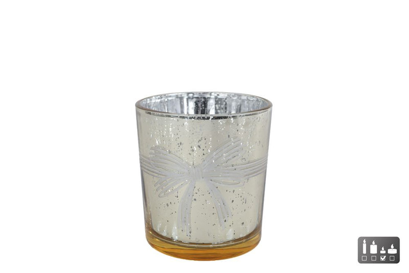 Theelichthouder Strik S goud glas 7,5x7,5x8cm