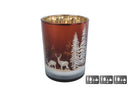 Theelichthhouder Hert/Dennenboom M bruin glas 10x10x12,5cm