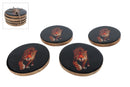 Onderzetter Leopard 4 stuks  zwart hout/emaille 10x10x3,5cm