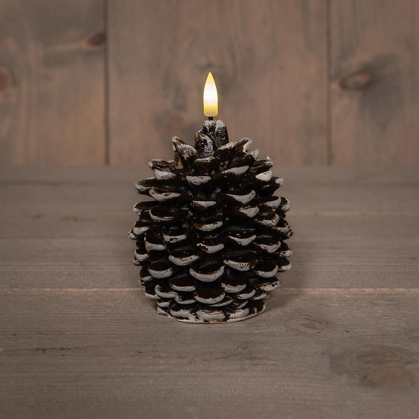 LED Kaars Dennenappel Bruin 10cm inc. timer