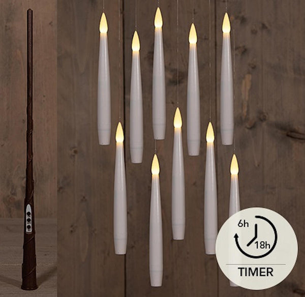 LED Kaarsen Zwevend Wit met Toverstok, Draad en Haken 15cm 1