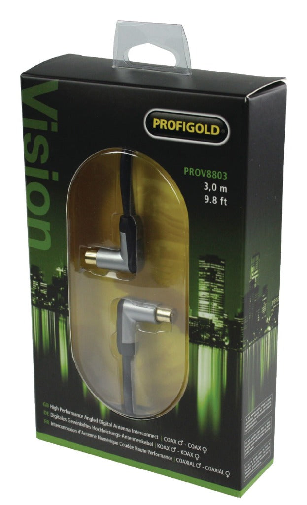 Profigold Prov8803 Coaxkabel Male Gehoekt - Female Gehoekt 3,00 M Zwart