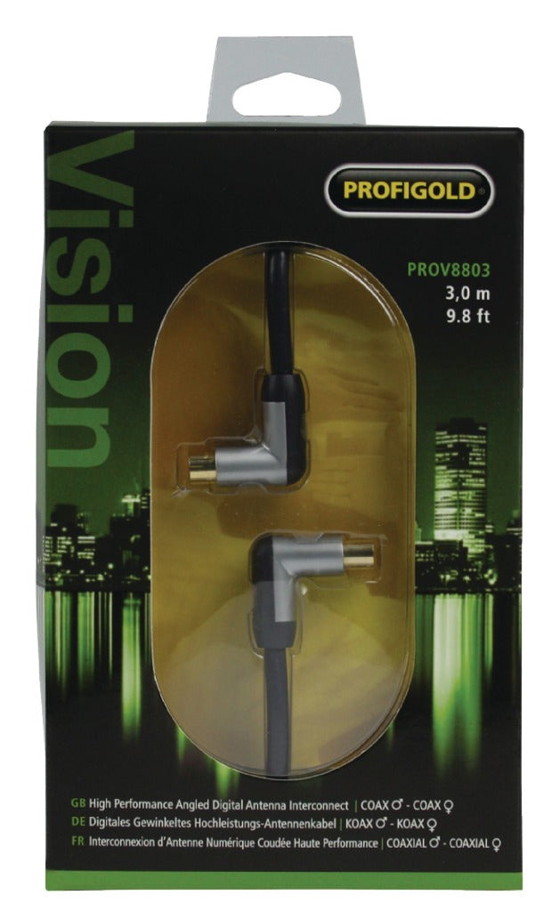 Profigold Prov8803 Coaxkabel Male Gehoekt - Female Gehoekt 3,00 M Zwart